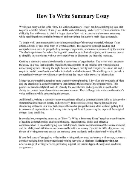 How To Write Summary Essay Pdf