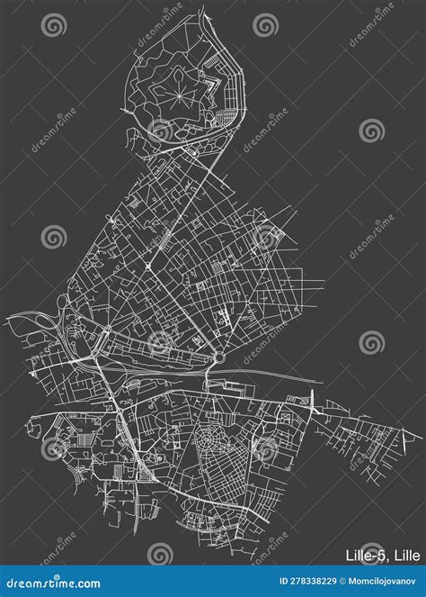 Detailed Map Of Lille City, Linear Print Map. Cityscape Panorama