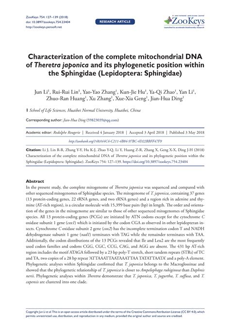 Characterization Of The Complete Mitochondrial Dna Of Theretra Japonica