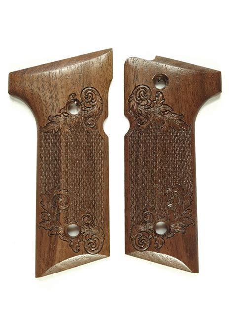 Walnut Floral Checkered Beretta 92x Vertec M9a3 Grips Ls Grips