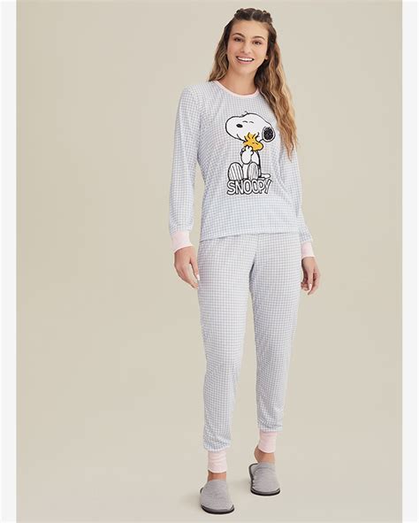 Riachuelo Pijama Manga Longa Danka Feminino Xadrez Snoopy