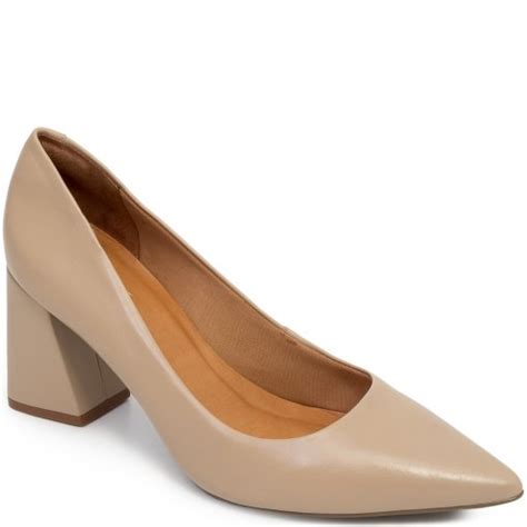 Scarpin Bico Fino Salto Bloco Sapato Show Nude Sapato Show