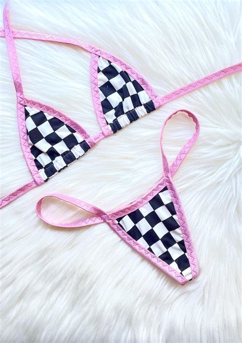Racing Bikini Set Exotic Dancewear Custom Stripper Racing Flag Sexy Bikini Dancewear Stripper