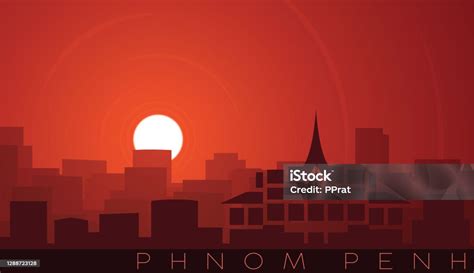 Phnom Penh Low Sun Skyline Scene Stock Illustration Download Image
