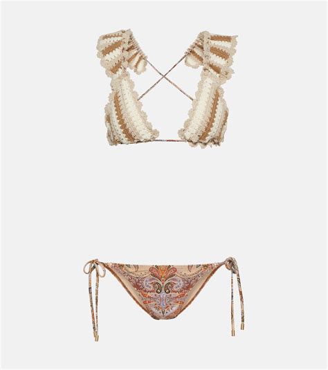 Buy Zimmermann Devi Printed Crochet Bikini Multicoloured At 30 Off Editorialist