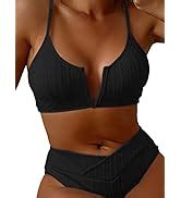Amazon Hytensun Women S One Shoulder Ribbed Cheeky Bikini Cutout Criss Cross High Cut Two