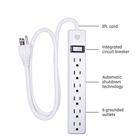 GE 6 Outlet Surge Protector 2 Pack 3 Ft Extension Cord Power Strip