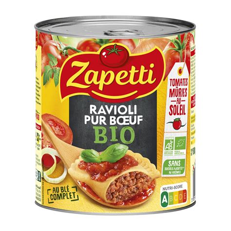 Plat cuisiné ravioli pur bœuf bio ZAPETTI la boîte de 800g à Prix