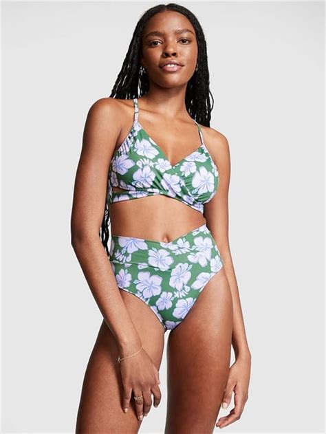 V Crossover High Waist Bikini Bottom Çiçekli Victoria s Secret Pink