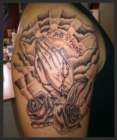 Praying hands with roses | Praying hands tattoo, Quarter sleeve tattoos ...