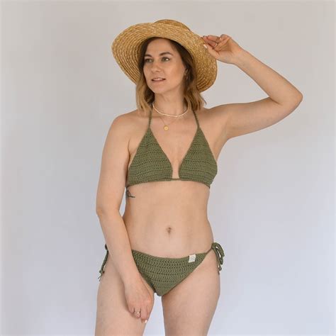 Ensemble de bikini au crochet fait à la main maillot de bain en tricot de coton haut et