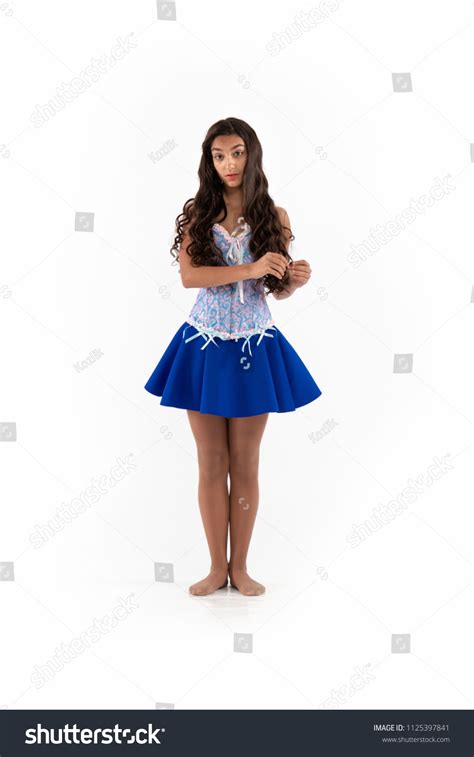 Brunette Girl Long Hair Blue Corset Stock Photo 1125397841 Shutterstock