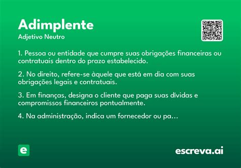 O Que Significa Adimplente - Adimplente - Significado e Sinônimo - escreva.ai