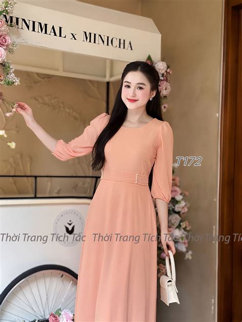 Dam Maxi Eo Xep Ly Dinh Ngoc Mau Cam Nude E