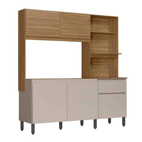 Cozinha Compacta Amaranto 5 Portas 1 Gaveta Amêndola e Nude