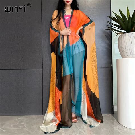 WINYI Bohemian Printed Bikini Cover Ups Elegant Dress New Party Cardigan Perspective Sexcy Loose