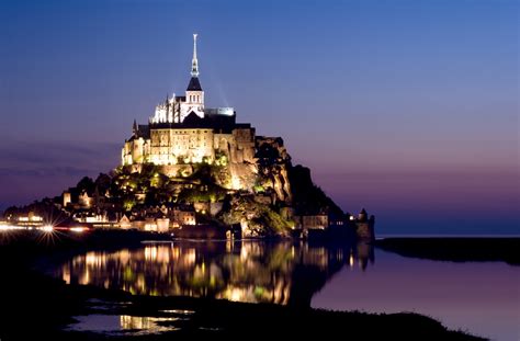 Mont Saint Michel France Sky Church Castle House Rock Evening