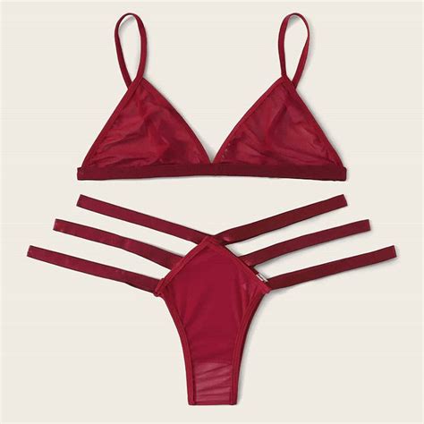 Sexy Spaghetti Straps Triangle Bralette And Strappy Thong Underwear Lingerie N22007