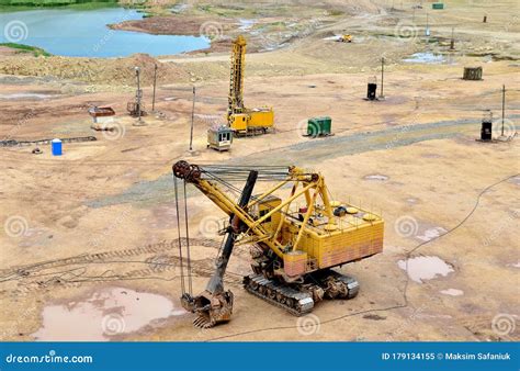 Huge Mining Excavator In The Limestone Open Pit Biggest Digger Working