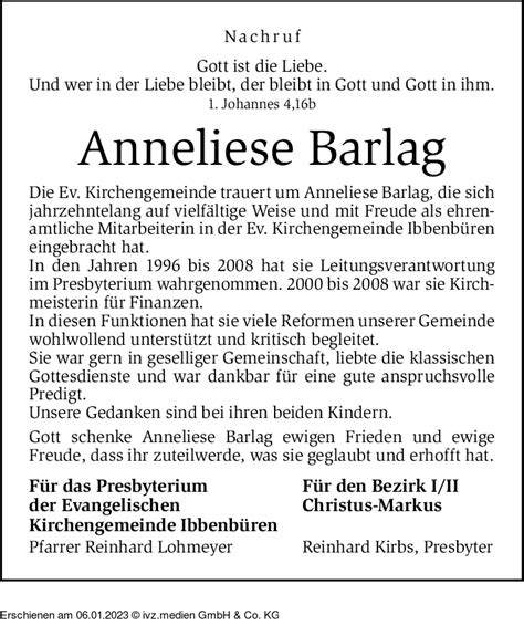 IVZ Trauer Anneliese Barlag