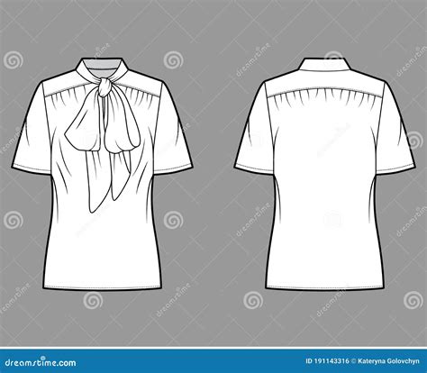 Pussy Bow Blouse Technical Fashion Illustration With Oversized Body Loose Fit Short Sleeves