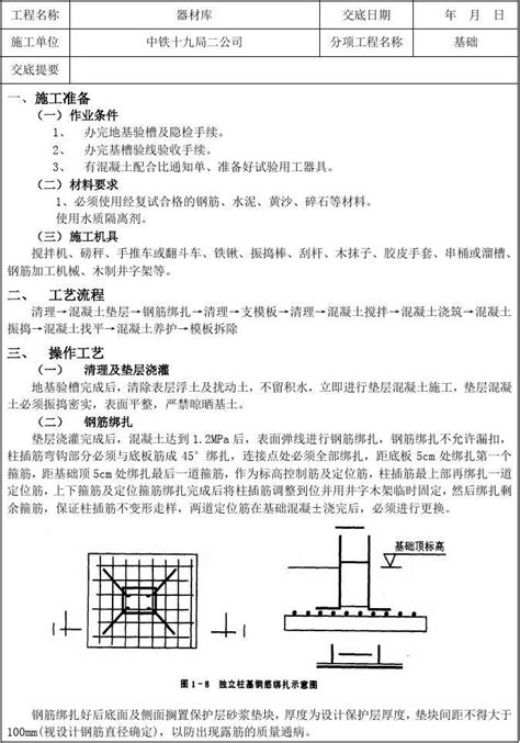 独立基础混凝土浇筑技术交底记录 word文档在线阅读与下载 无忧文档