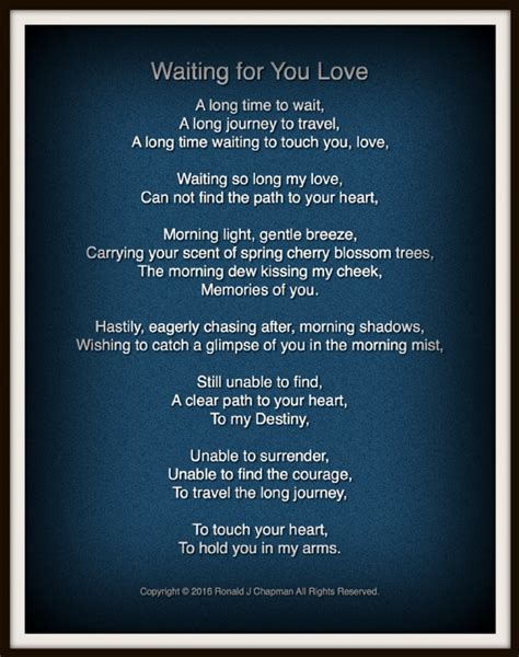 Waiting For You Love - Waiting For You Love Poem by Ronald Chapman