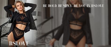 Rslove Womens Lingerie Set Sexy Fishnet Bodysuit Lace Babydoll Piece Set One Size Black