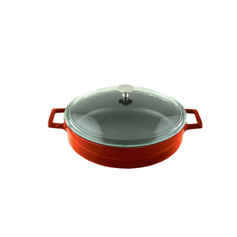 Чугунная эмалированная кастрюля со стеклянной крышкой 2,47 л, 24 см ...
