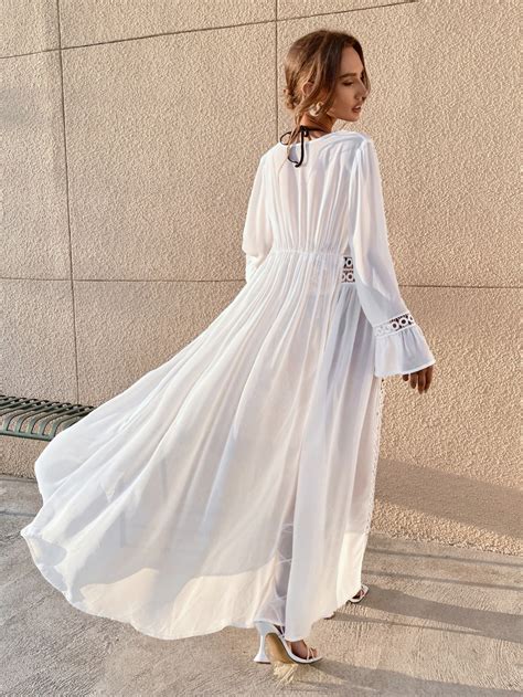 SHEIN Swim Vcay Circle Lace Trim Tie Front Kimono Without Bikini SHEIN