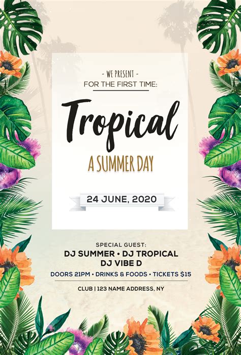 Tropical Day Psd Flyer Invitation Template Pixelsdesign