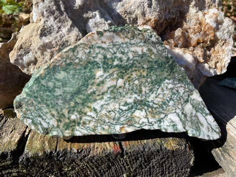 Green Tree Moss Agate Rough Slab Unpolished Lapidary Slice 200 Grams