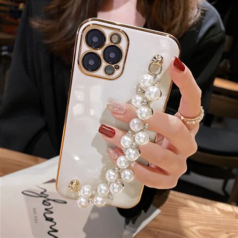 Case Infinix Hot 11 12 10 Pay Note 11 12 10 11s NFC Luxury Plating Pearl Bracelet Chain Case