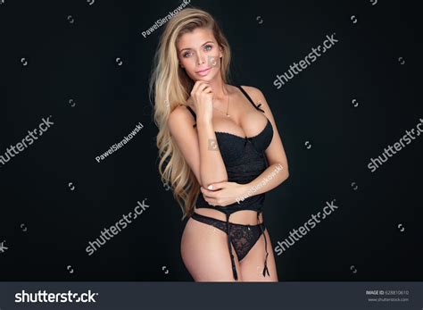 Sexy Blonde Caucasian Woman Posing Black Stock Photo 628810610 Shutterstock