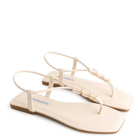 Rasteira Sand Lia Nude Manteiga Bico Quadrado Enfeite Glass Nude Manteiga