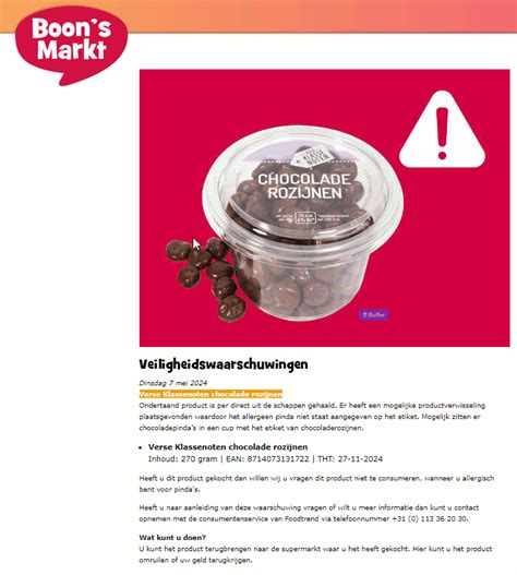 Allergenenwaarschuwing Verse Klassenoten Chocolade Rozijnen