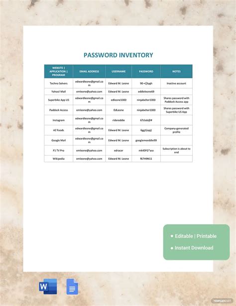 Password Document Ideas Examples 2022 Free And Premium Templates