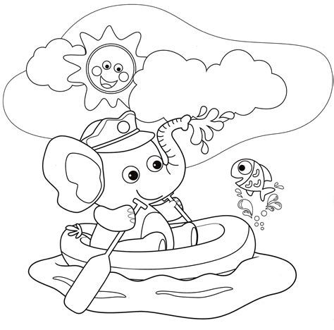 Раскраска Слоник в лодке - распечатать бесплатно