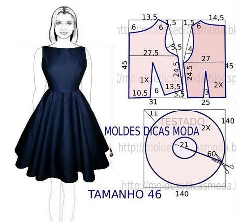 Vestido Azul Com Molde Moldes Moda Por Medida Patrones De Vestido