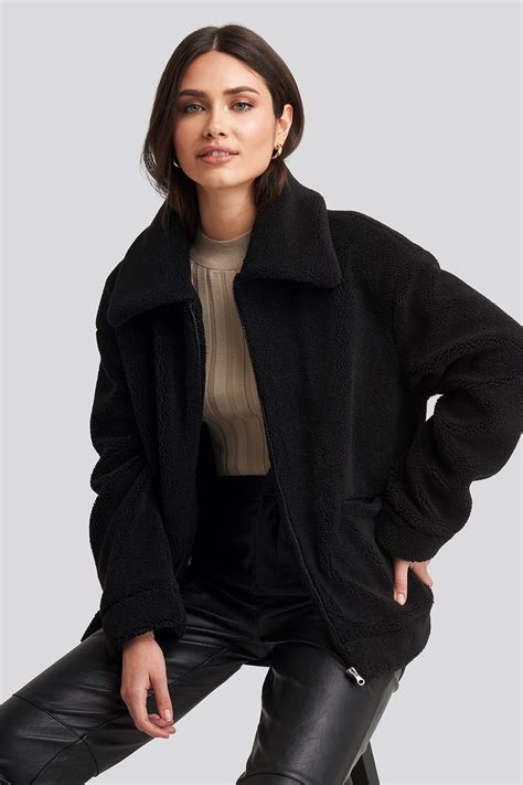 Teddy Zipper Jacket Black Na Kd
