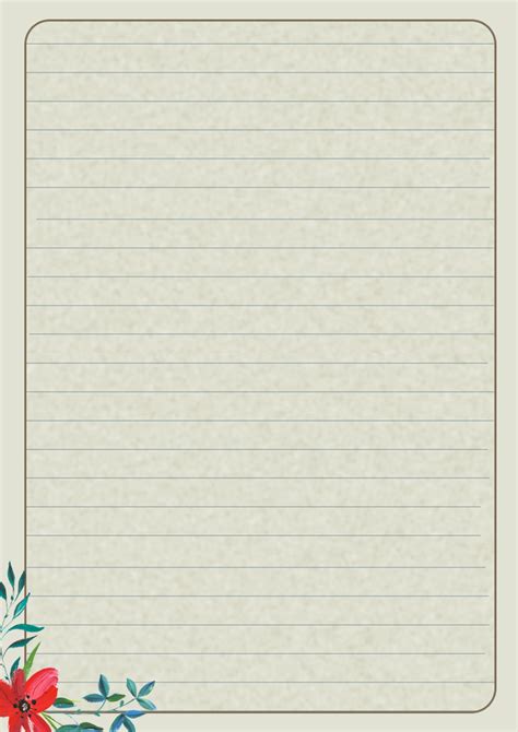 Lined Paper With Red Flowers Writing And Drawing