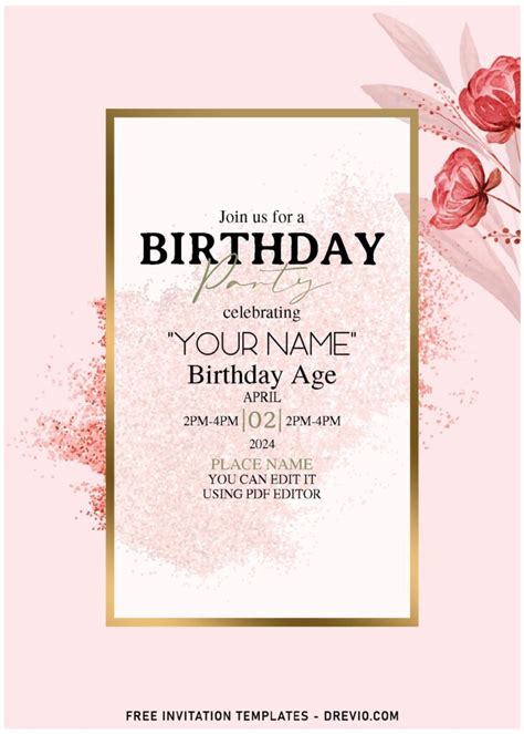 Free Editable PDF Modern Floral Romance Birthday Invitation Templates