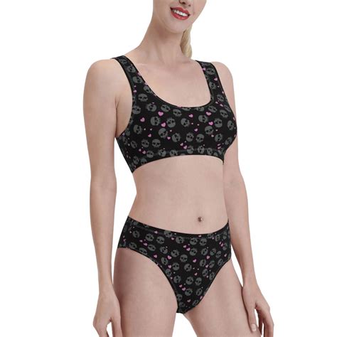 Noikeo Cool Skull Love Pattern Bikini Set For Women Two Piece Swimsuits Low Rise Bathing Suits