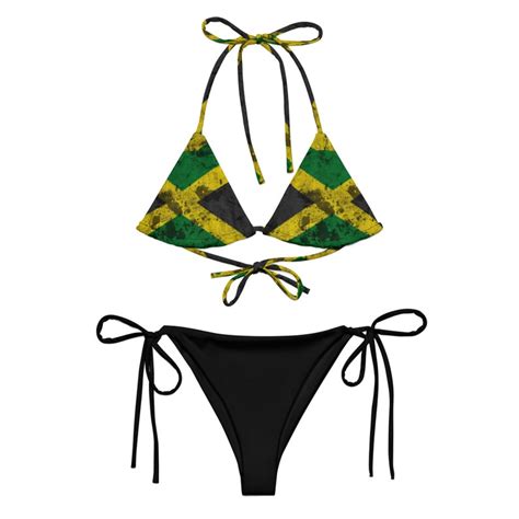 Women Crackle Jamaican Flag String Bikini Etsy