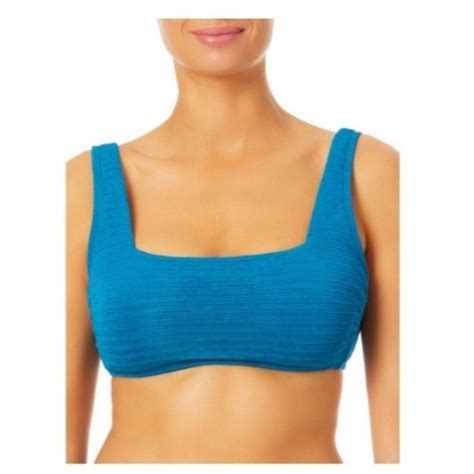 Time And Tru Swim Time And Tru Womens Medium Solid Variegated Rib Blue Bikini Top Square