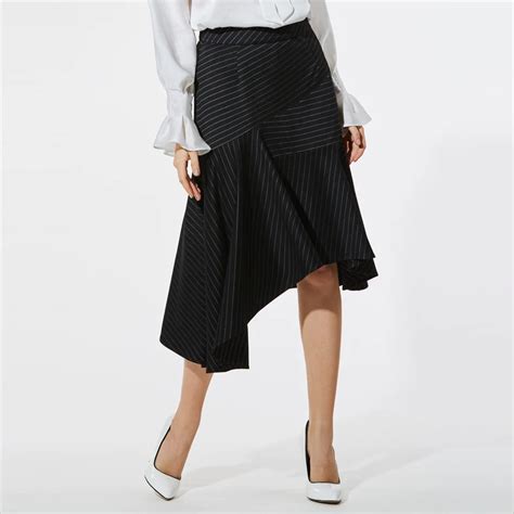 Buy Summer Asymmetrical Midi Skirts Women Black Stripe Skirt Fashion Female