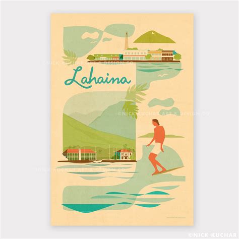 Lahaina, Maui Front Street Retro Hawaii Travel Art Print