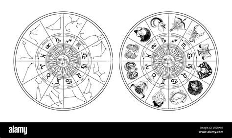 Astrological Wheel With Zodiac Signs Hand Drawn Signs Symbols And Constellations Beautiful