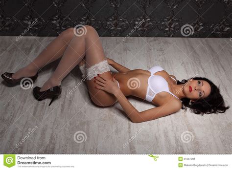 Brunette Woman At Lingerie Posing On Vintage Stock Image Image Of Dark Beauty 51587091