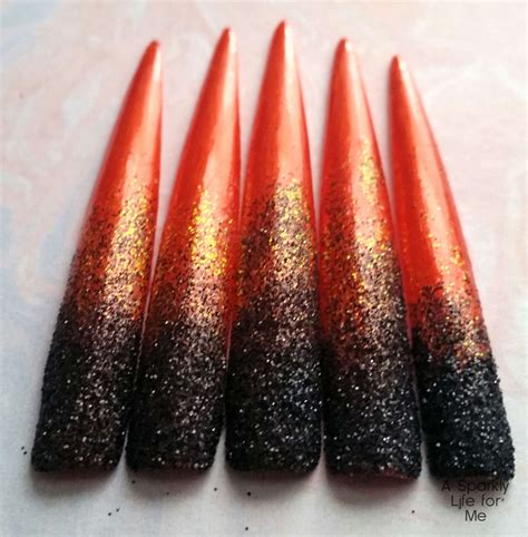 Orange and Black Glitter - Halloween Stiletto Nails - A Sparkly Life for Me